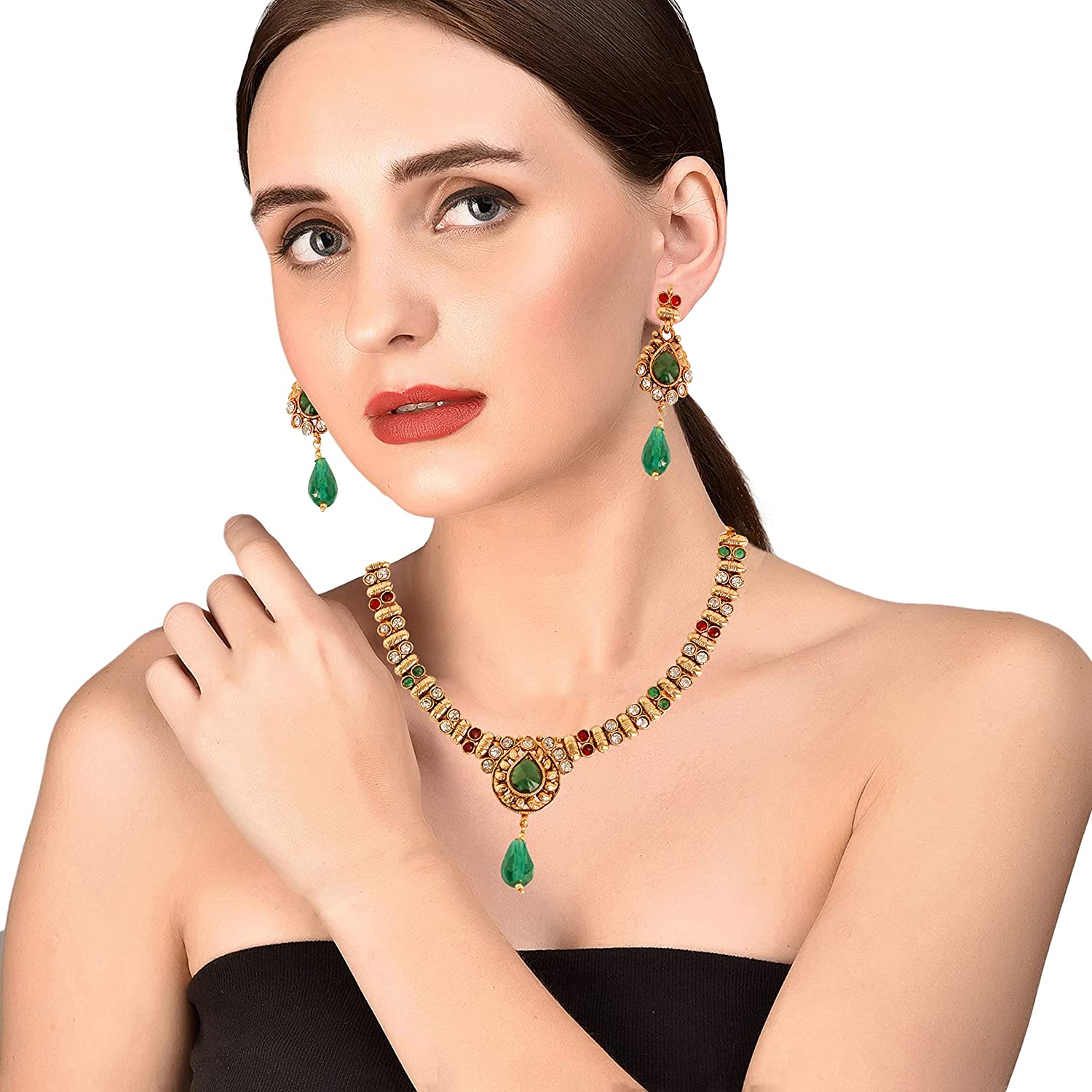 Touchstone Indian Bollywood Handcrafted Traditional Royal Mughal Kundan Polki Meenakari Enamel Colorful Wedding Designer Jewelry Long Necklace Set in Gold or Silver Tone for Women. - Image 2